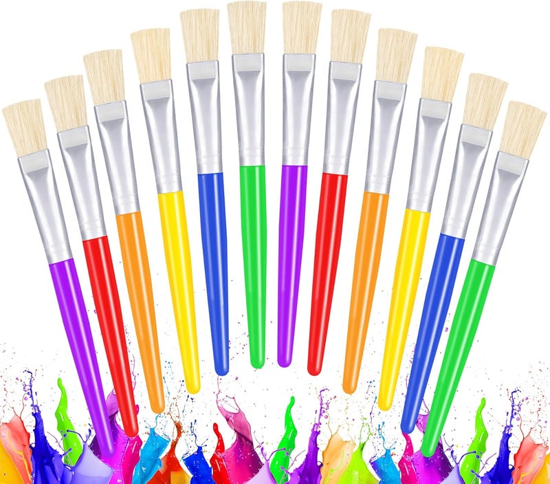 Joyooss Paint Brushes for Kids, 12 Pcs Flat Toddler Large Paint Brushes Set, Easy to Clean & Grip Washable No Shed Hog Bristle Painting Brush Kits for Watercolor, Acrylic, Gouache, Ink, Art Supplies - Image 1